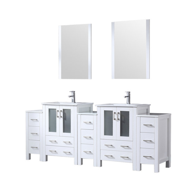 Lexora Volez 84" W Navy Blue Double Vanity w/ Side White